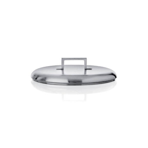 Stainless steel lid on a white background