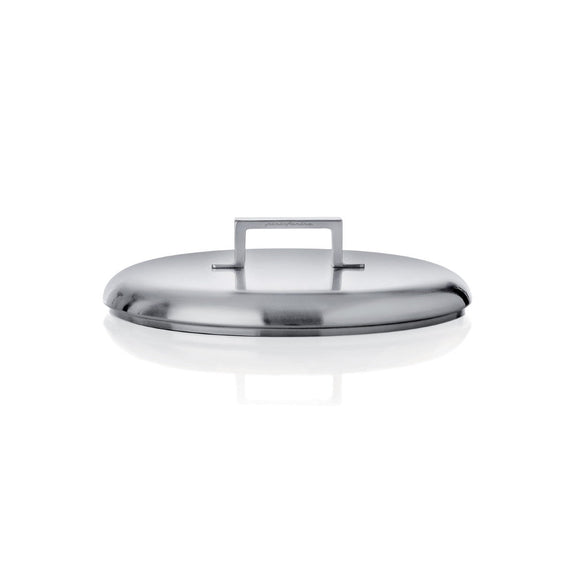 Stainless steel lid on a white background