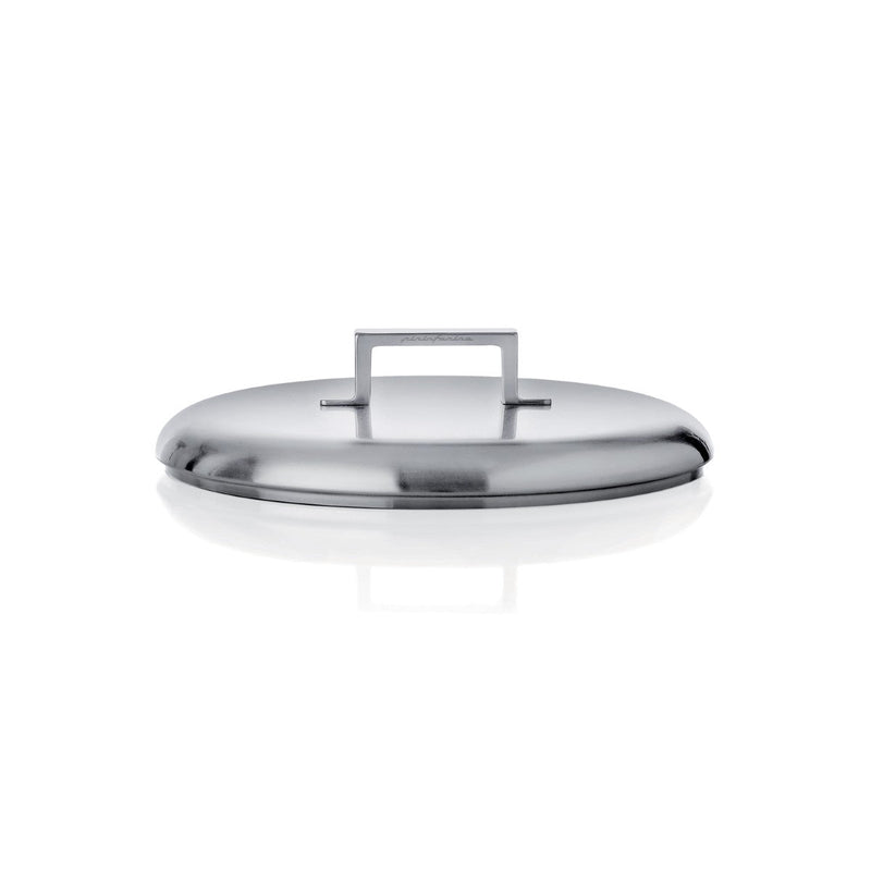 Stainless steel lid on a white background