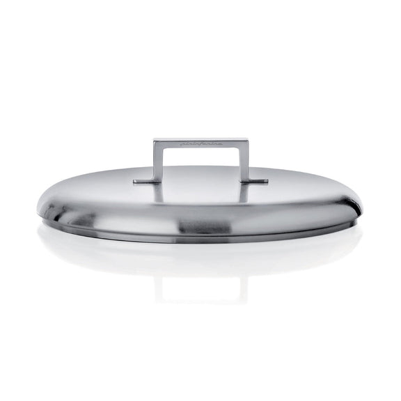 Stainless steel lid on a white background