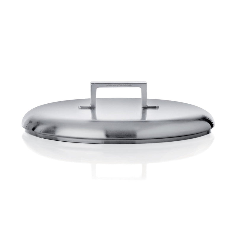 Stainless steel lid on a white background