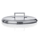 Stainless steel pot lid on a white background