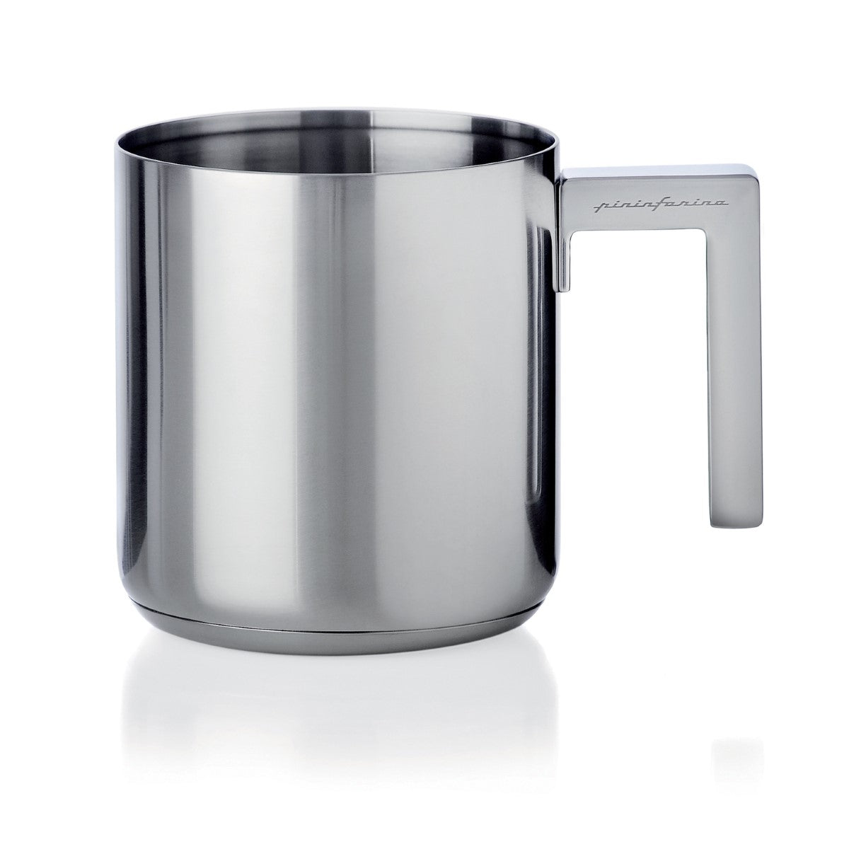 Stainless steel mug with handle on a white background