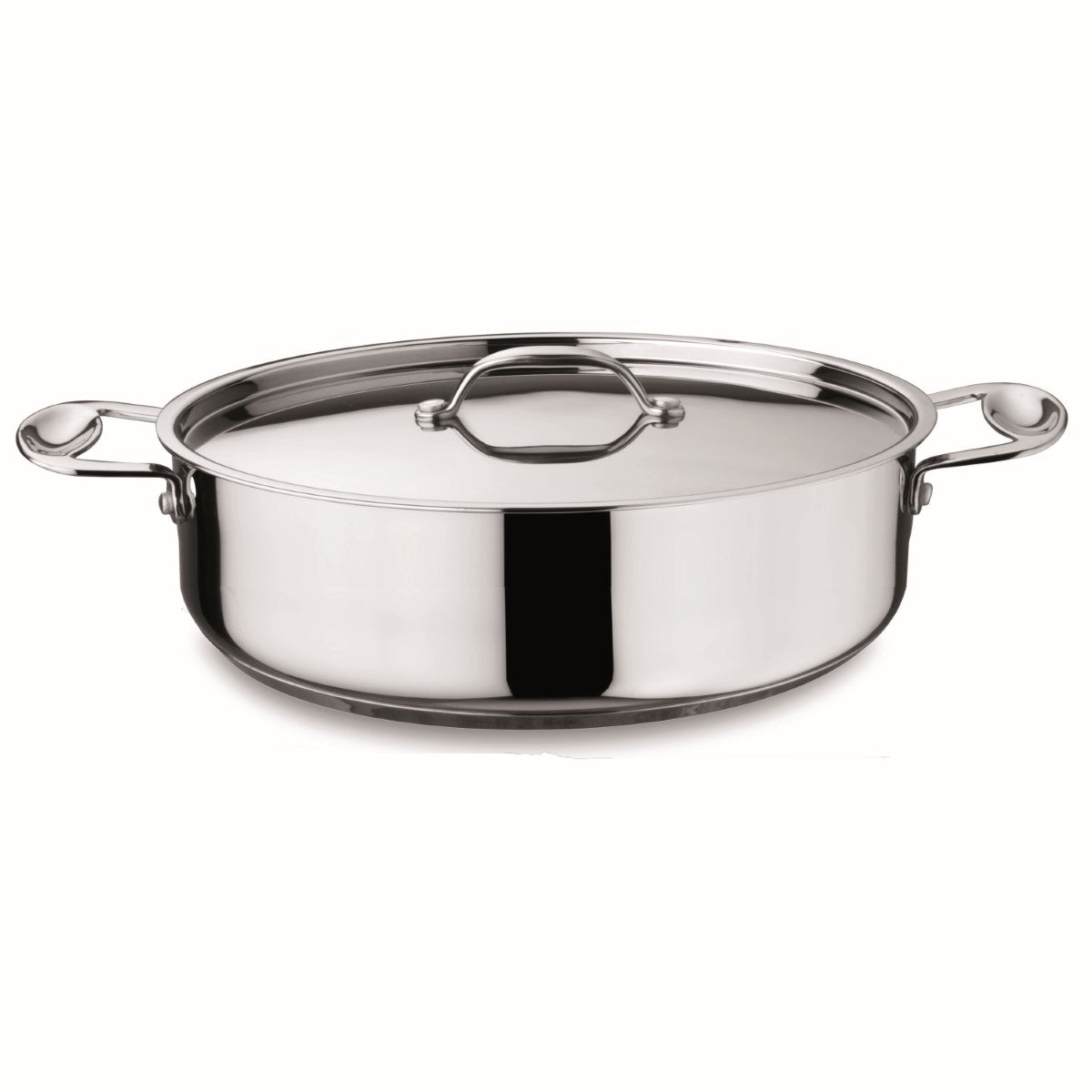 Stainless steel pot with lid on a white background