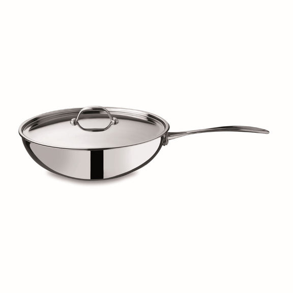 Mepra Stainless steel frying pan with lid on a white background