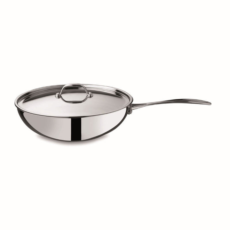 Mepra Stainless steel frying pan with lid on a white background
