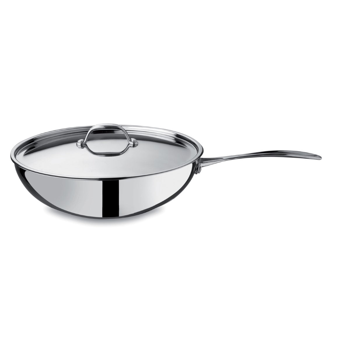 Mepra Stainless steel wok with lid on a white background