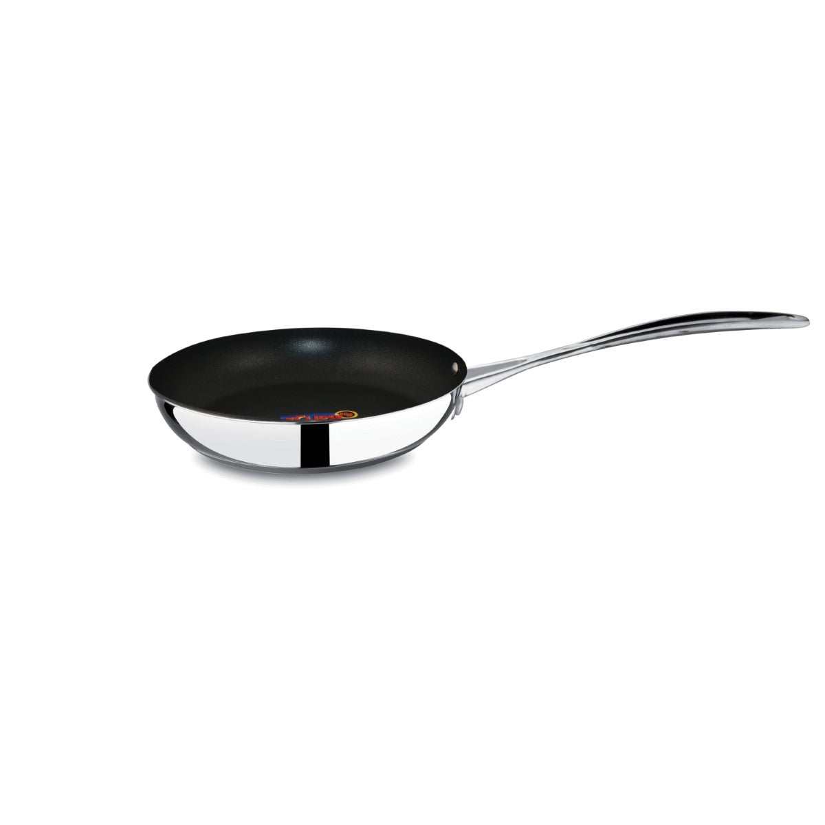Frying pan with a black non-stick surface on a white background
