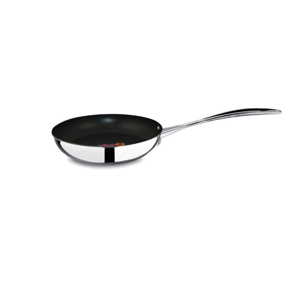 Frying pan with a black non-stick surface on a white background