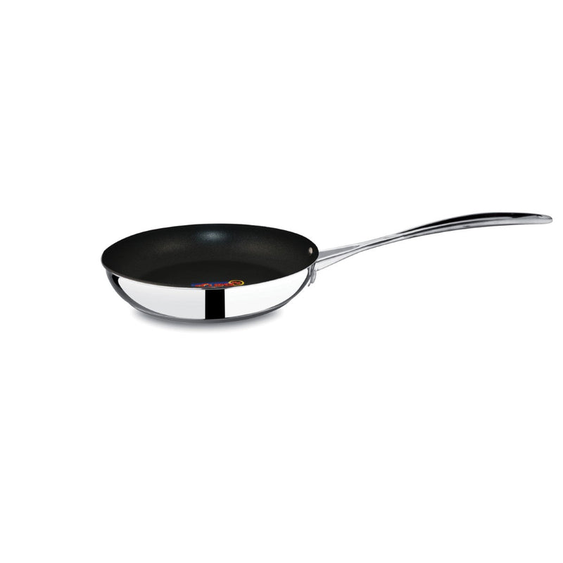 Frying pan with a black non-stick surface on a white background