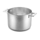 Stainless steel pot with handles on a white background