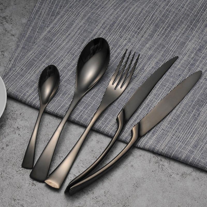 4 Pcs Set Black Stainless Steel Korean Dinnerware Set