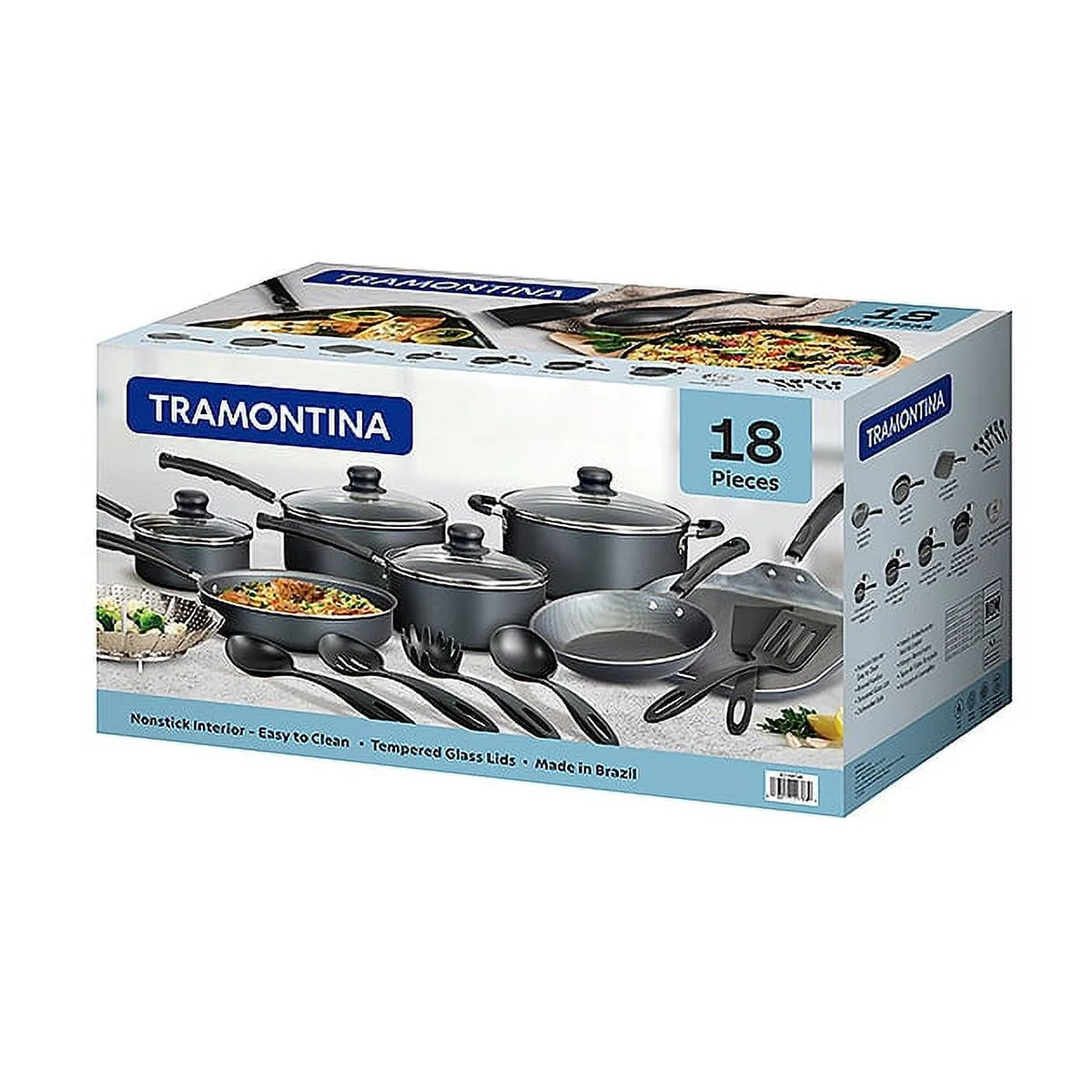 Tramontina  18 Piece Non-Stick Cookware Set, Steel Gray