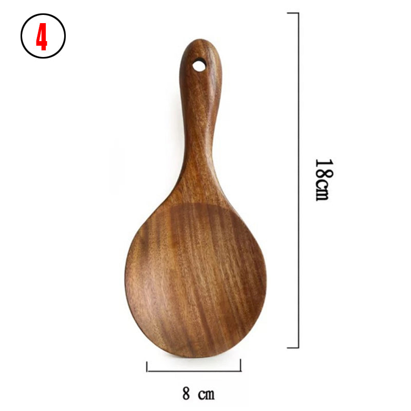 Teak Natural Wood Ladle Turner Colander Soup Skimmer Tool Set
