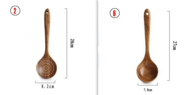 Teak Natural Wood Ladle Turner Colander Soup Skimmer Tool Set