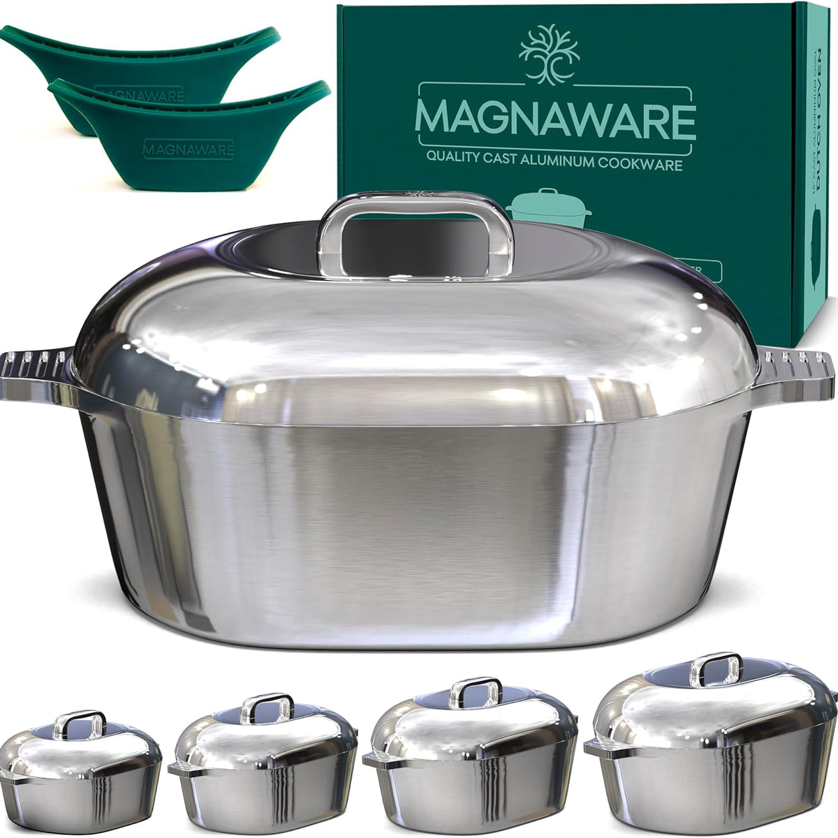 Magnaware Ultimate Oval Collection Cast Aluminum Dutch Oven Set – 4 Ovens with Lids