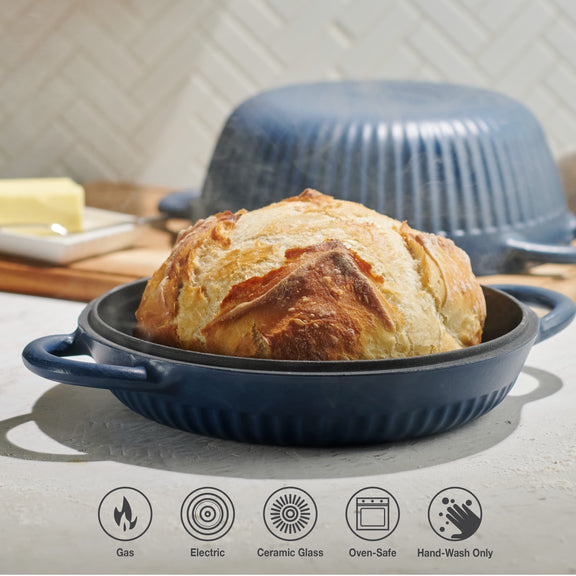 Tramontina 4 QT Enameled Cast Iron Dutch Oven for Bread Baking Blue