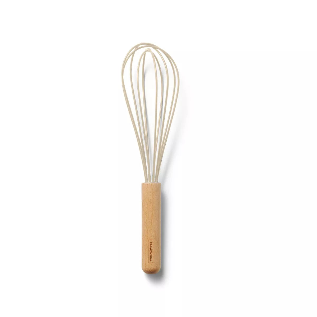 Wire whisk with wooden handle on a white background