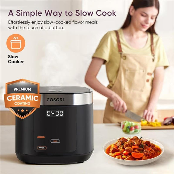 10-Cup Fuzzy Logic Rice Cooker & Steamer | Non-Stick Ceramic Inner Pot Food Steamer & Slow Cooker