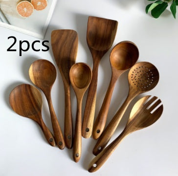 Teak Natural Wood Ladle Turner Colander Soup Skimmer Tool Set