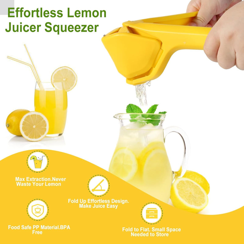 Flat Folding Lemon Squeezer - Effortless Manual Citrus Juicer Hand Press for Lemons, Limes & Oranges