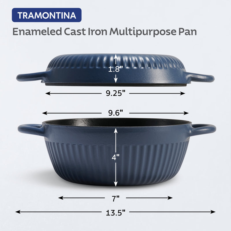 Tramontina 4 QT Enameled Cast Iron Dutch Oven for Bread Baking Blue