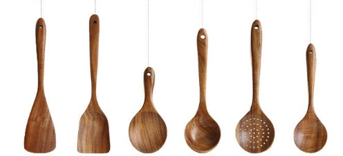 Teak Natural Wood Ladle Turner Colander Soup Skimmer Tool Set
