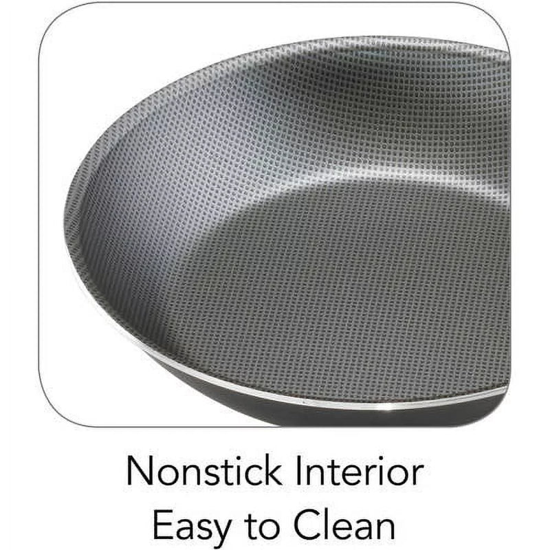 Metallic frying pan with nonstick interior on a white background