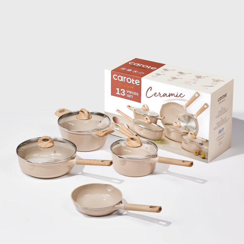Carote ceramic cookware set with packaging on a white background