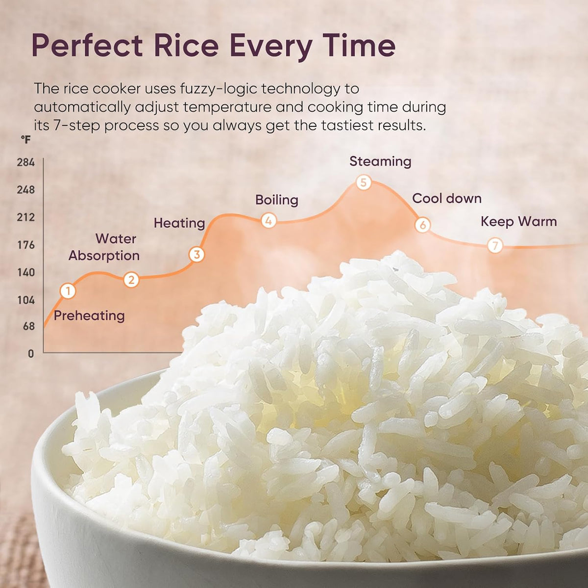 10-Cup Fuzzy Logic Rice Cooker & Steamer | Non-Stick Ceramic Inner Pot Food Steamer & Slow Cooker