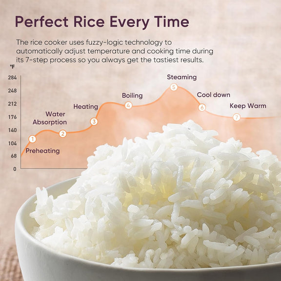 10-Cup Fuzzy Logic Rice Cooker & Steamer | Non-Stick Ceramic Inner Pot Food Steamer & Slow Cooker
