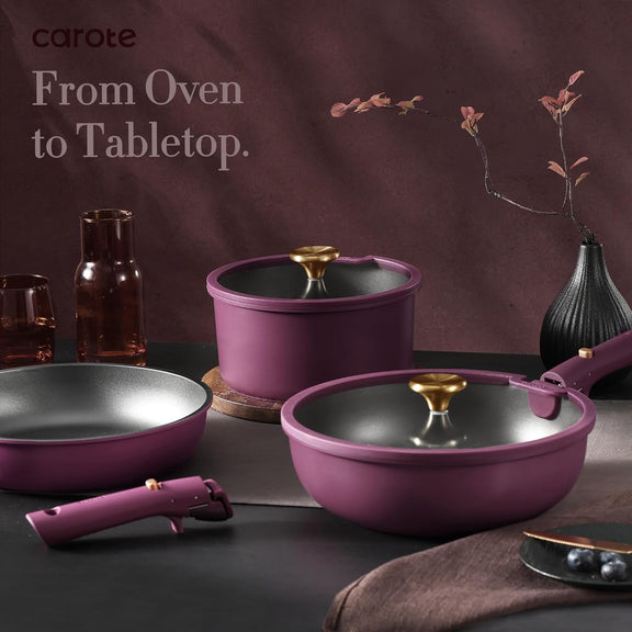 Carote 21 Piece Pots and Pans Set, Nonstick Cookware Set Detachable Handle, Ultra Violet