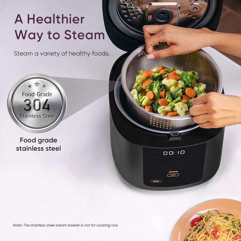 10-Cup Fuzzy Logic Rice Cooker & Steamer | Non-Stick Ceramic Inner Pot Food Steamer & Slow Cooker