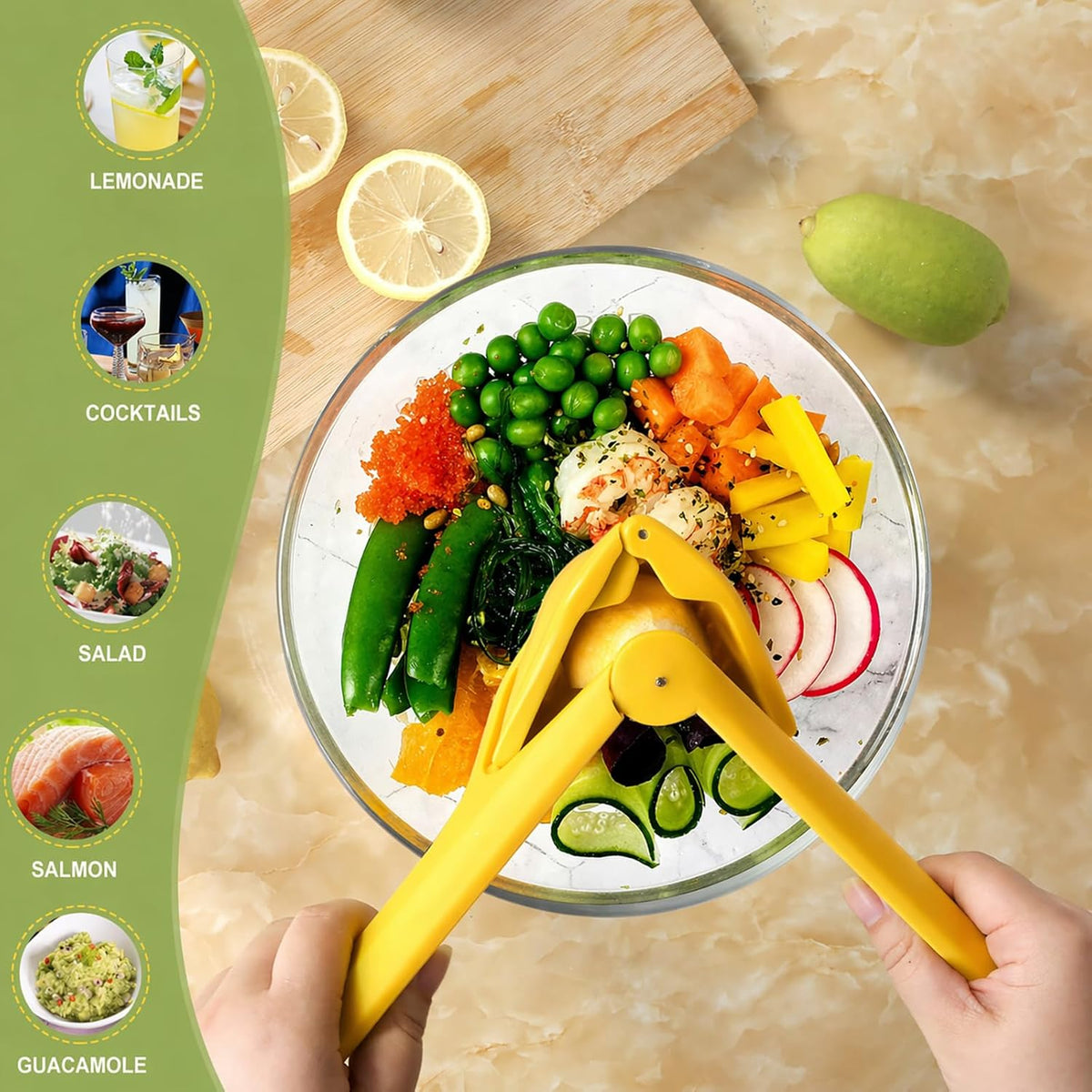 Flat Folding Lemon Squeezer - Effortless Manual Citrus Juicer Hand Press for Lemons, Limes & Oranges