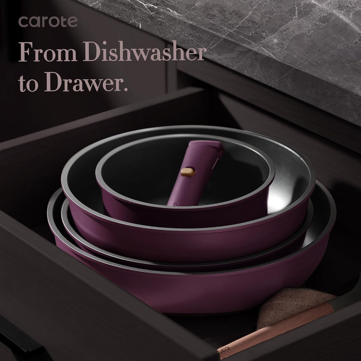 Carote 21 Piece Pots and Pans Set, Nonstick Cookware Set Detachable Handle, Ultra Violet