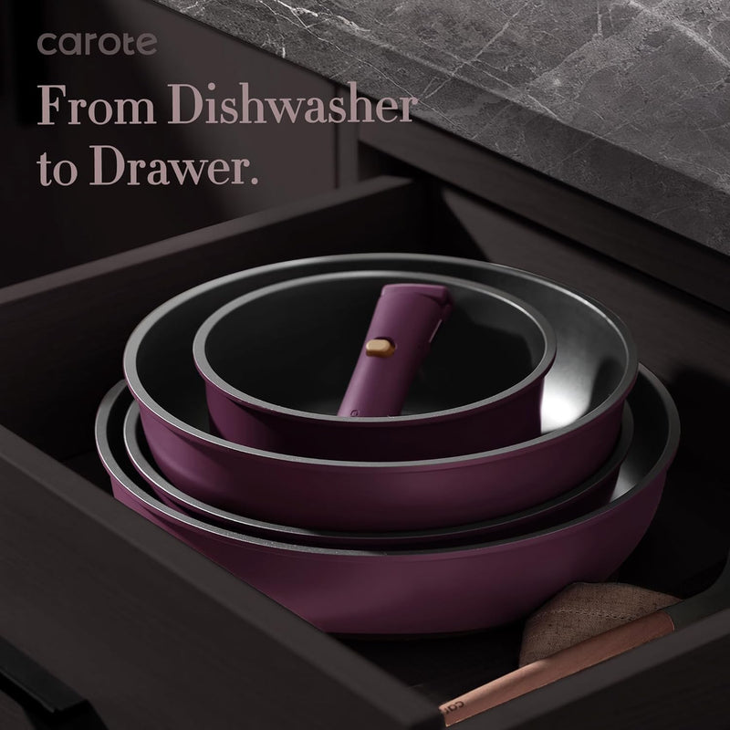 Carote 21 Piece Pots and Pans Set, Nonstick Cookware Set Detachable Handle, Ultra Violet