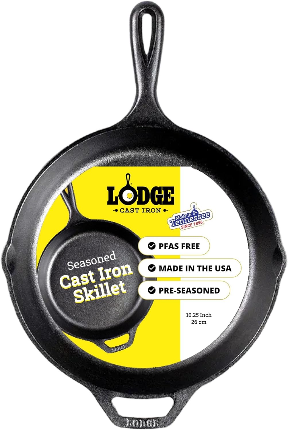 10.25 Inch Pre-Seasoned Cast Iron Skillet | Non-Toxic, PFAS-Free Frying Pan for Oven, Stove & Grill