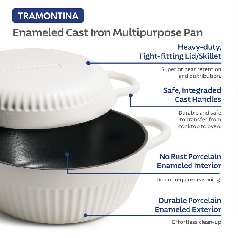 Tramontina 4 QT Enameled Cast Iron Dutch Oven for Bread Baking White