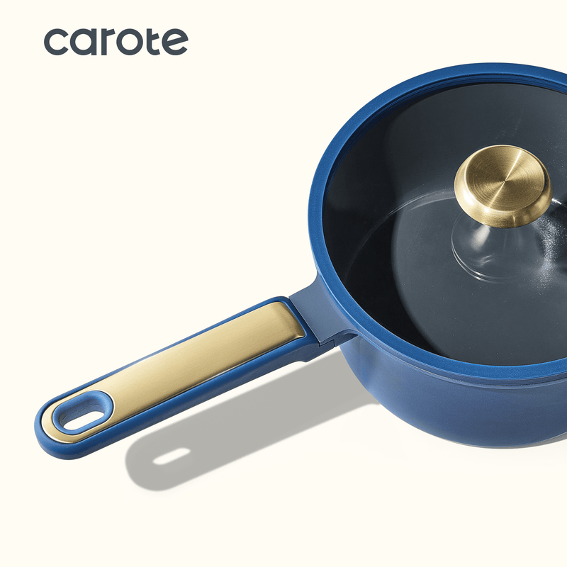 Carote18-Piece Ceramic Nonstick Cookware Set with Utensils, Induction Compatible, Deep Blue