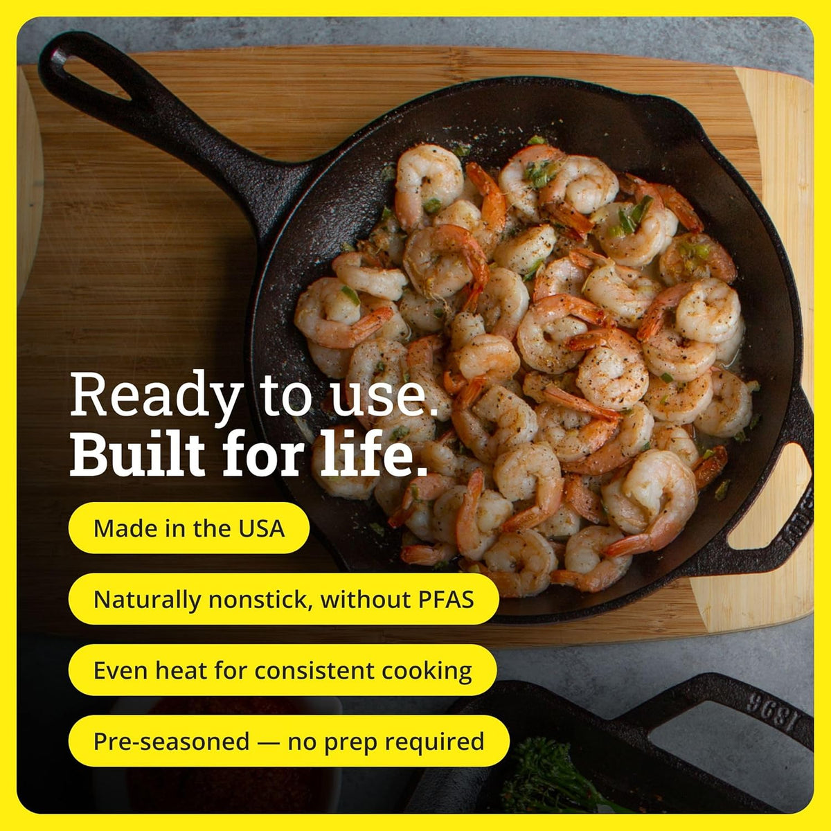 10.25 Inch Pre-Seasoned Cast Iron Skillet | Non-Toxic, PFAS-Free Frying Pan for Oven, Stove & Grill
