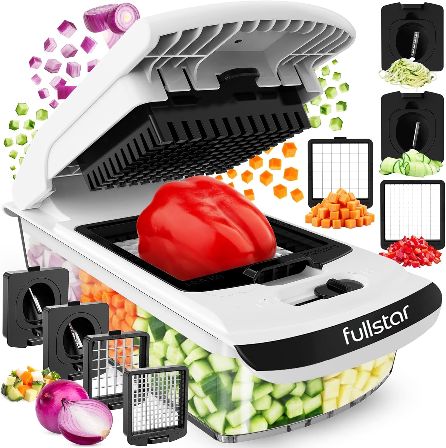 Fullstar Pro 4-in-1 Vegetable Chopper, Onion Dicer & Food Spiralizer with Container