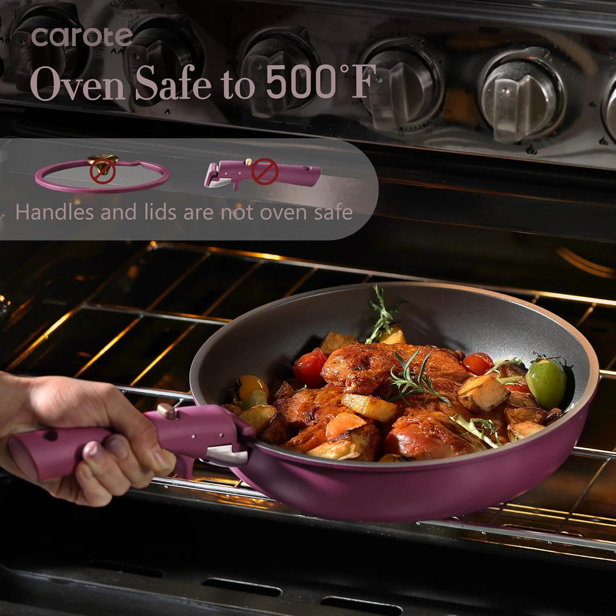 Carote 21 Piece Pots and Pans Set, Nonstick Cookware Set Detachable Handle, Ultra Violet