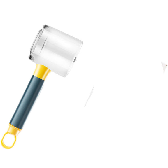 Clear glass with a blue handle and yellow accents on a white background