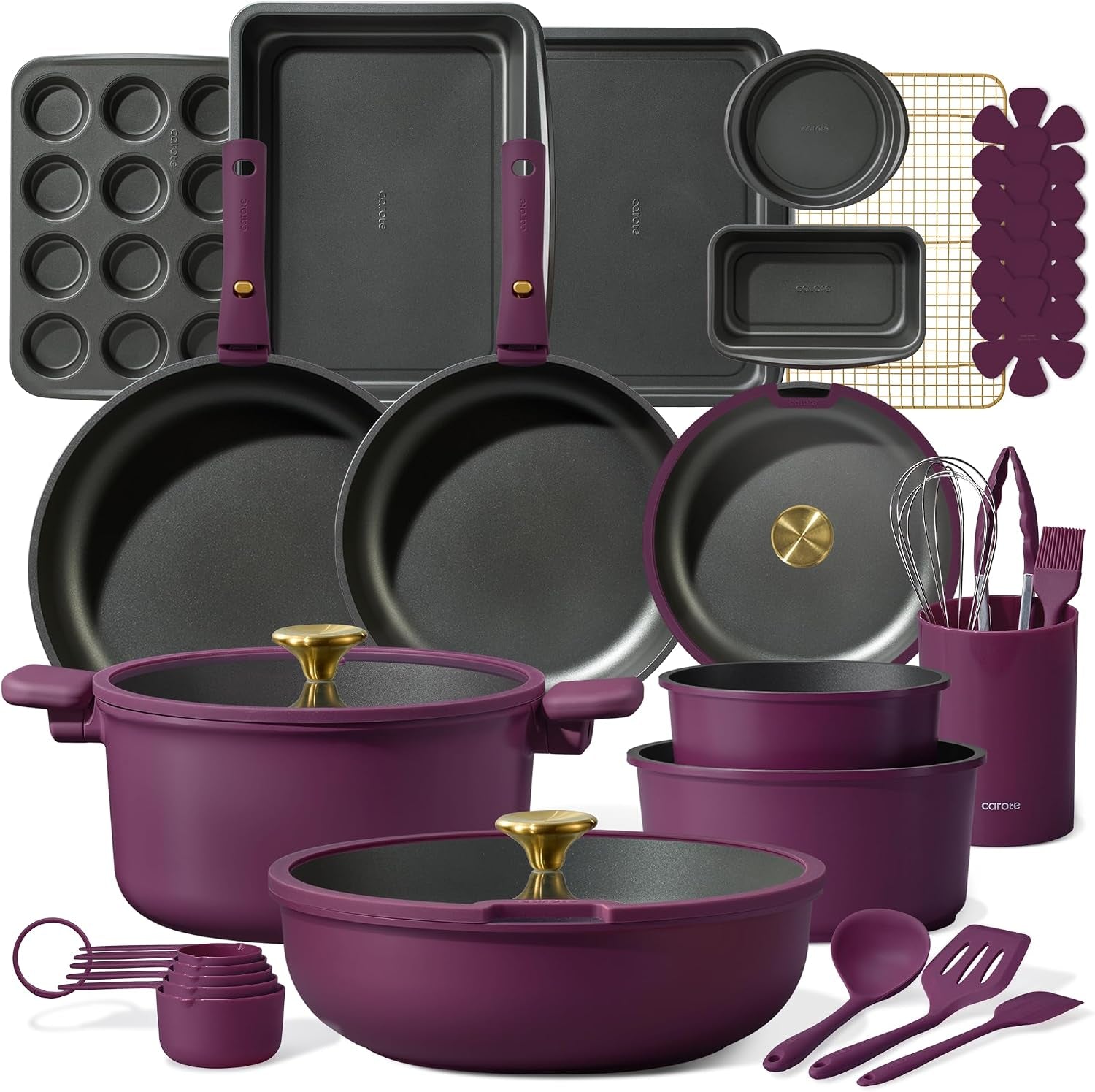 32Pcs Pots and Pans Set Non Stick Cookware Set with Detachable Handle - Ultra Violet