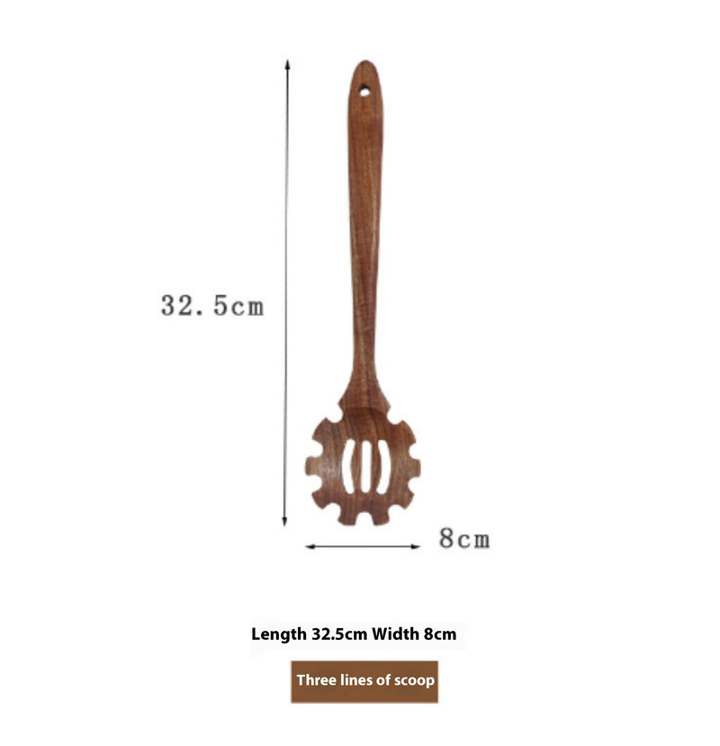 Teak Natural Wood Ladle Turner Colander Soup Skimmer Tool Set