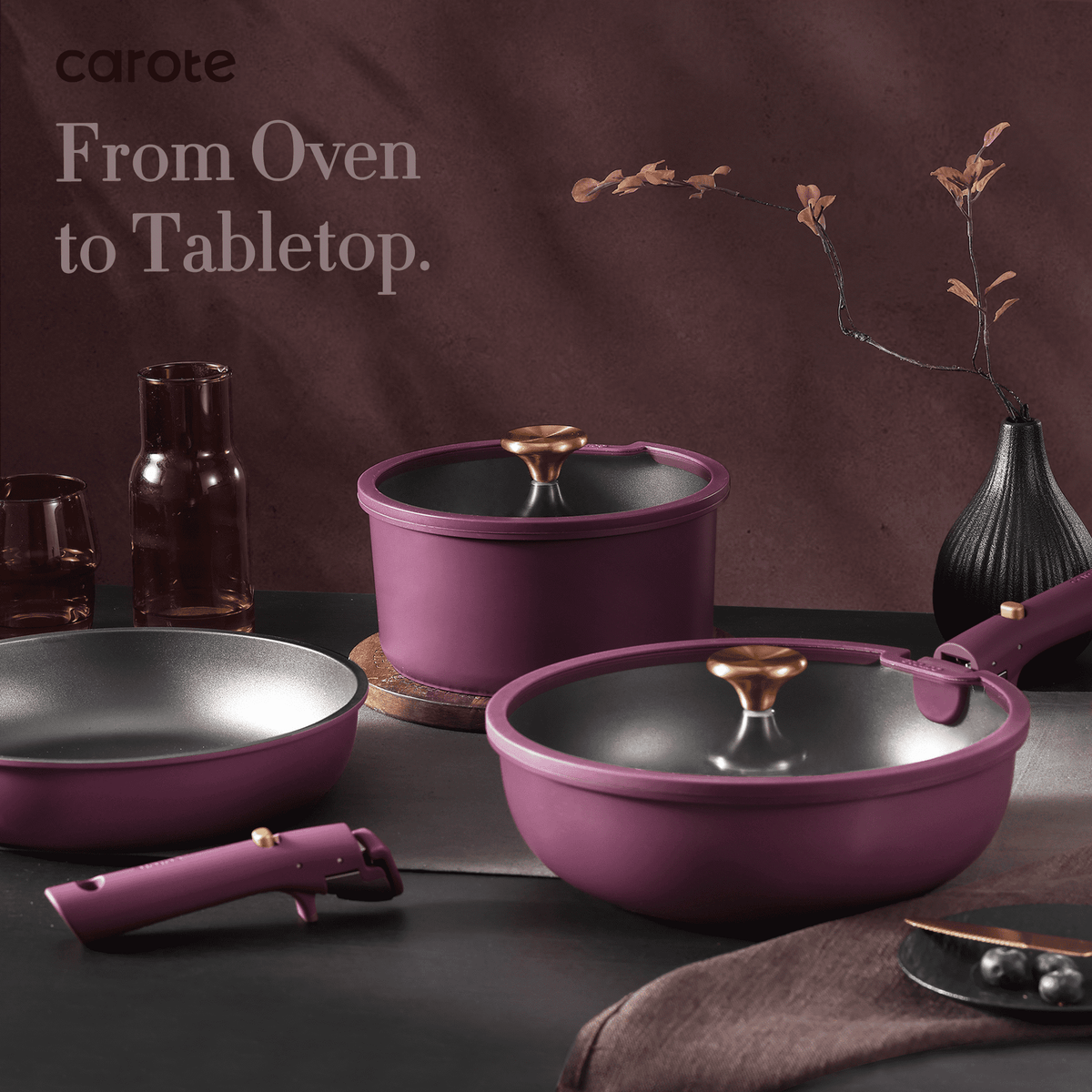 20-Piece Nonstick Ceramic Pots and Pans Set with Detachable Handles | Space-Saving Induction Cookware Set (Ultra Violet)