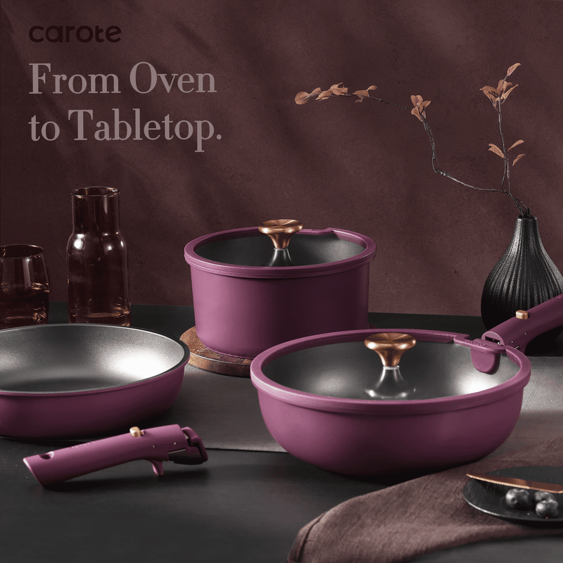 20-Piece Nonstick Ceramic Pots and Pans Set with Detachable Handles | Space-Saving Induction Cookware Set (Ultra Violet)