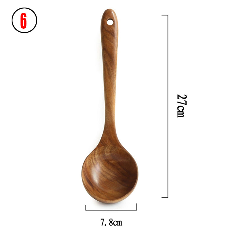 Teak Natural Wood Ladle Turner Colander Soup Skimmer Tool Set