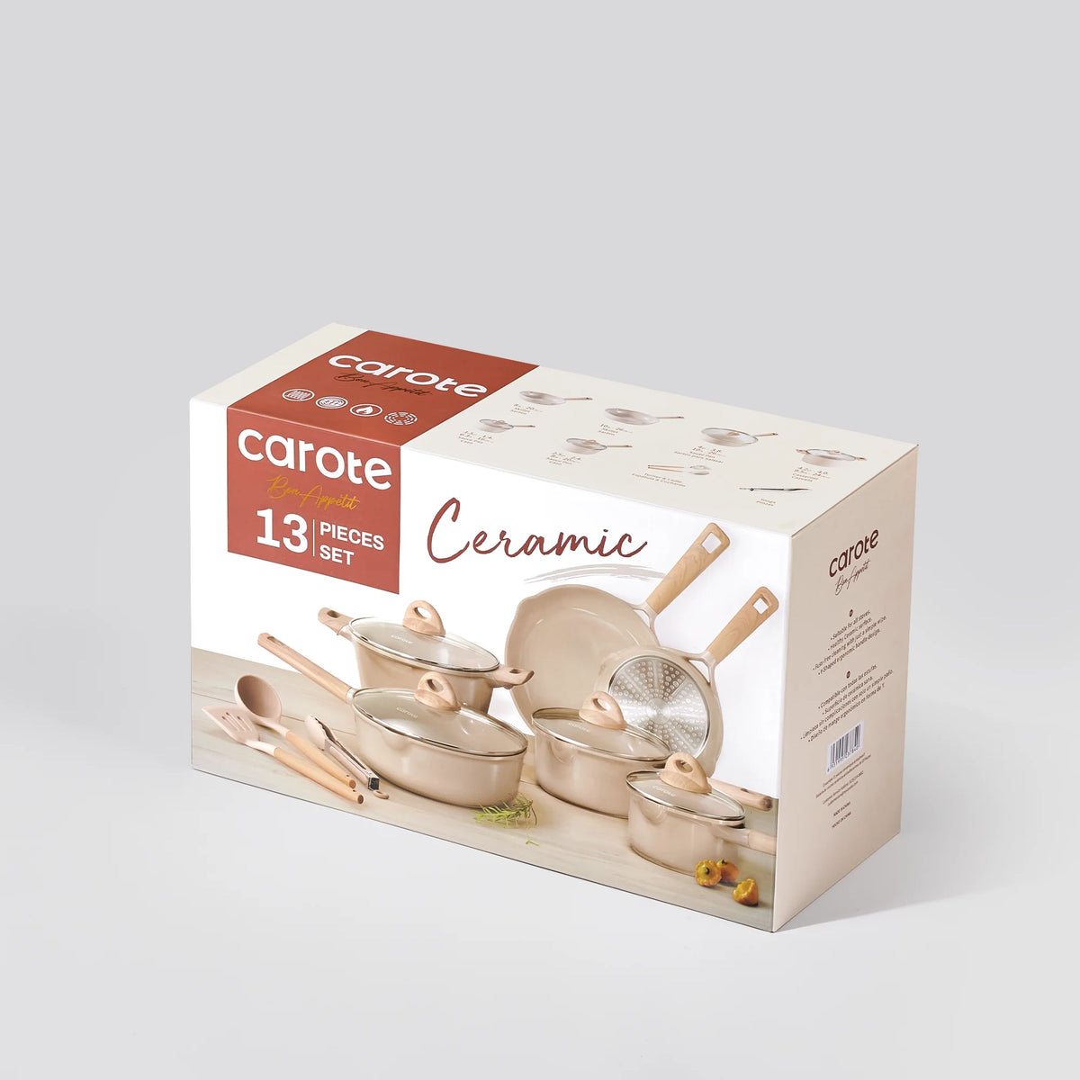 Carote ceramic cookware set packaging on a light gray background