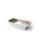 Stainless steel loaf pan on a white background